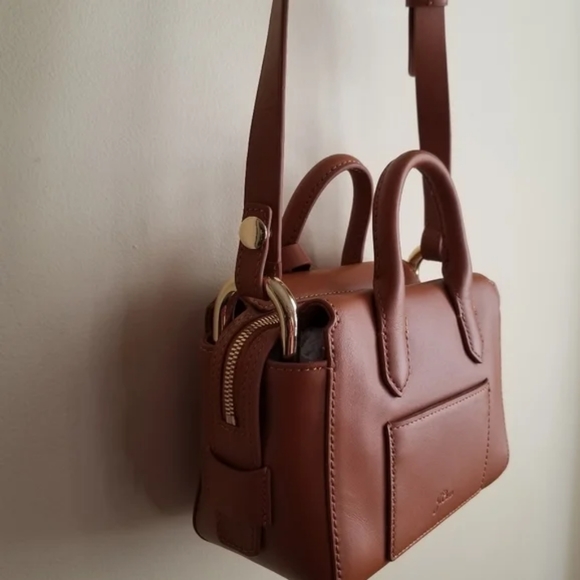 J.Crew - Harper Mini Satchel in Italian Leather |  Burnished Pecan Brown - Picture 6 of 14